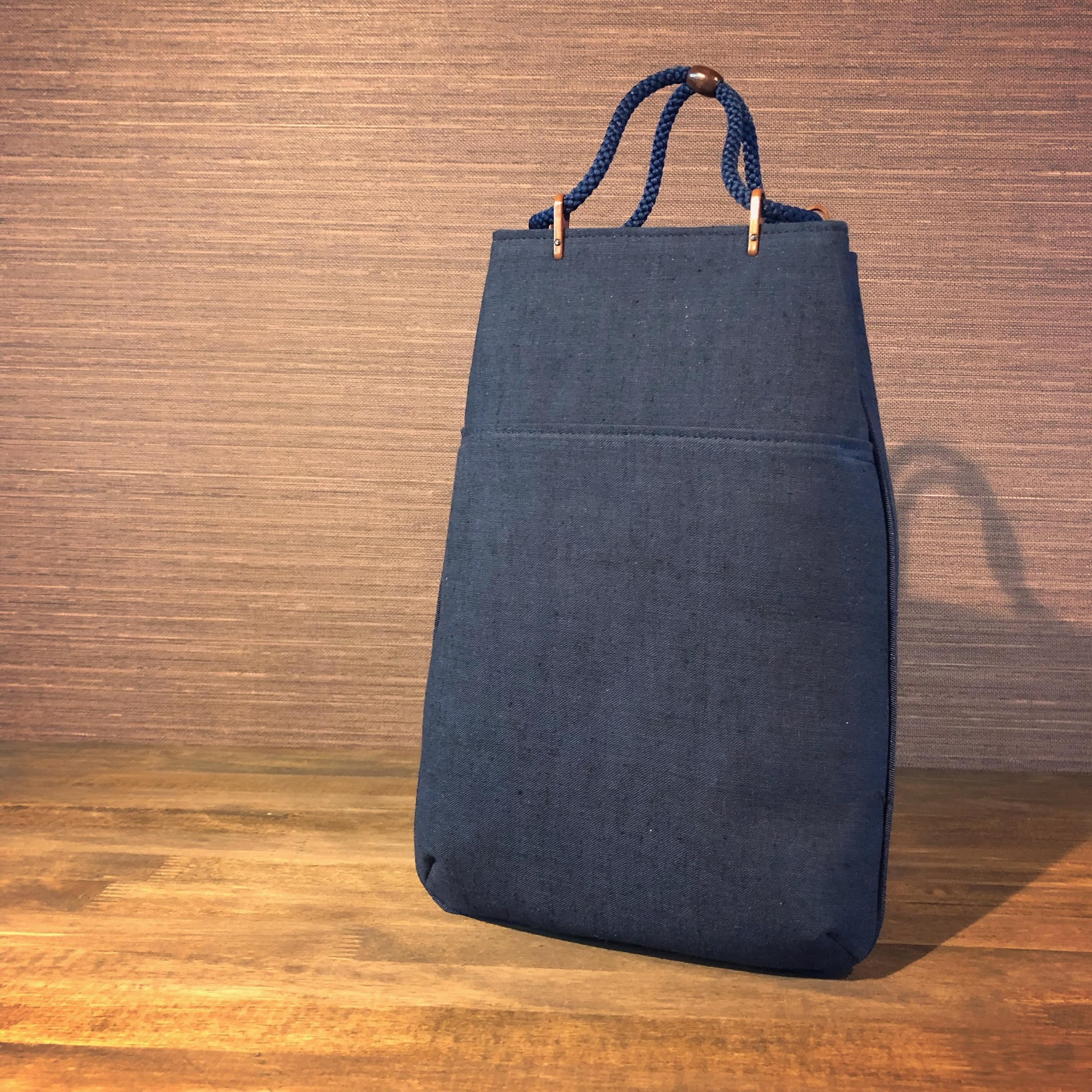 手提げ 三河木綿 ネップ 無地 紺 手提げ 三河木綿 ネップ 無地 紺