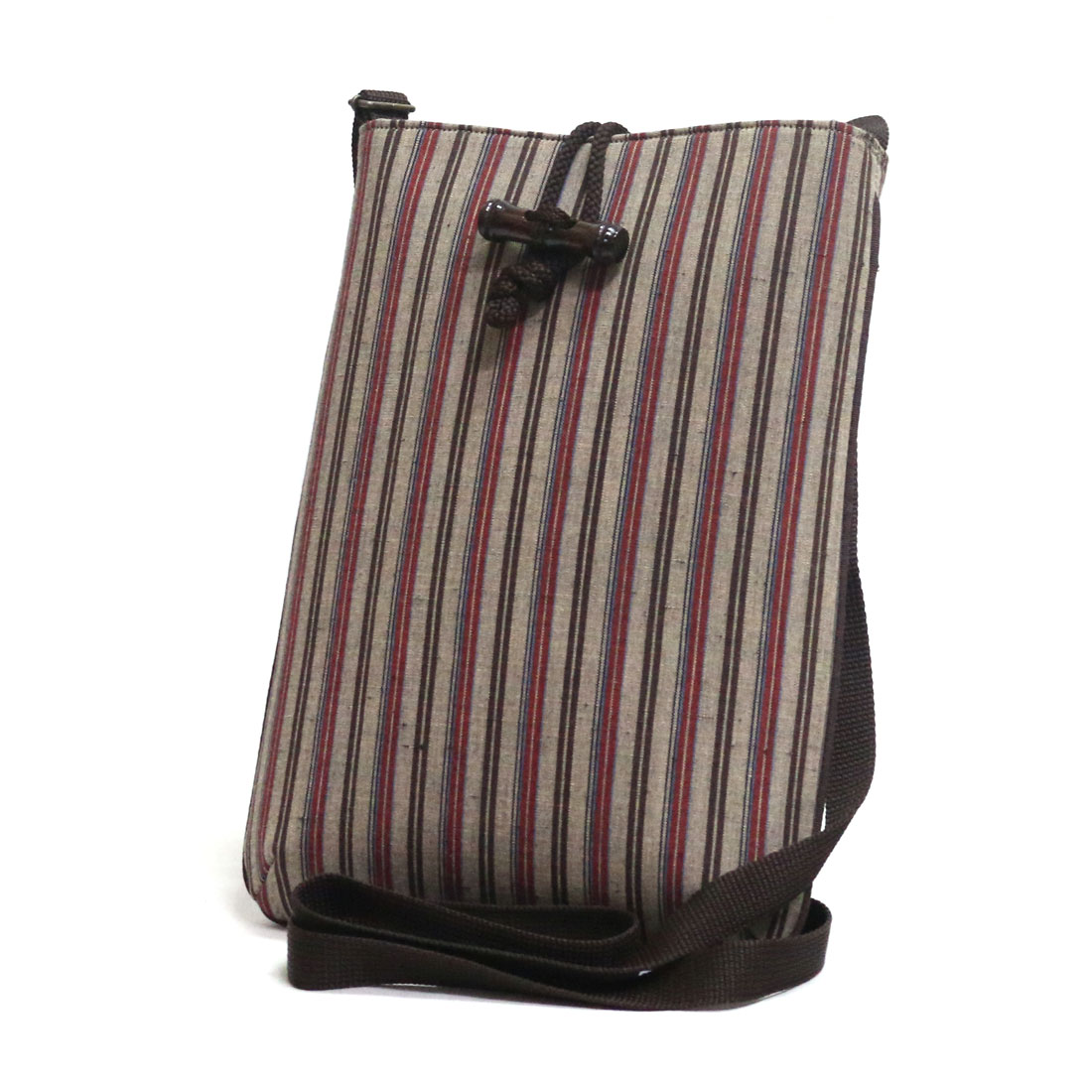 【お急ぎ対応】道中袋(大) 館林唐桟　薄グレイｘえんじｘ焦げ茶